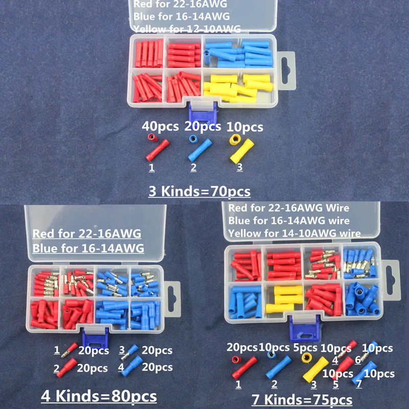 

Docking Crimping Terminals Bullet-shaped Male/Female Pre-Insulated Joint Crimp Connectors Kits for 22-10AWG