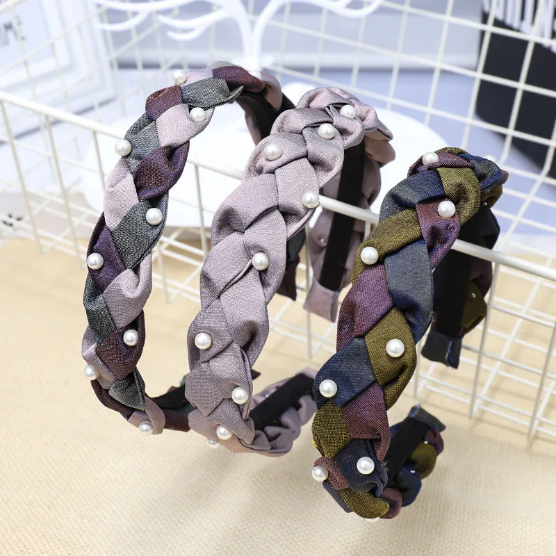 

Bohemian Vintage Ribbon Braided weaving Headband Pearl Hairband Hair Accessories
