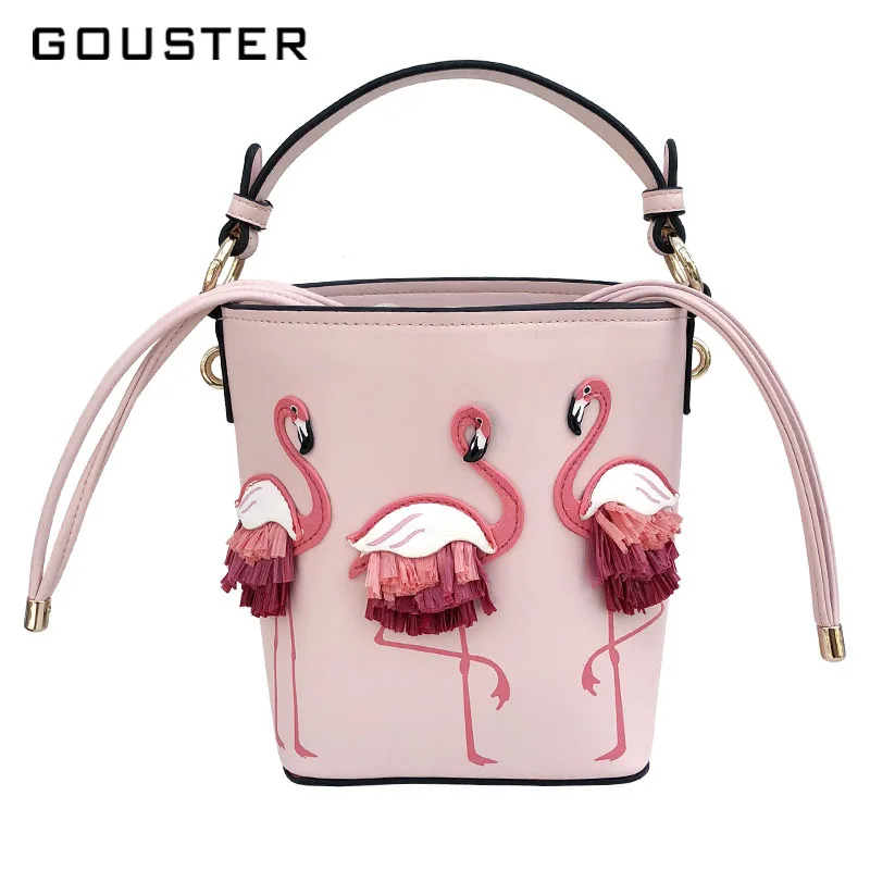 

2019 Brand Fashion Show Bag Women Drawstring Female Flamingo Bucket Bag Sweet Lady Shoulder Bag Designer Handbag Party Girl Bag