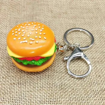 

FREE SHIPPING BY DHL 100pcs/lot Newest High Quality Resin Plastic Hamburger Keychains Mini Hamburger Shaped Keyrings for Gifts