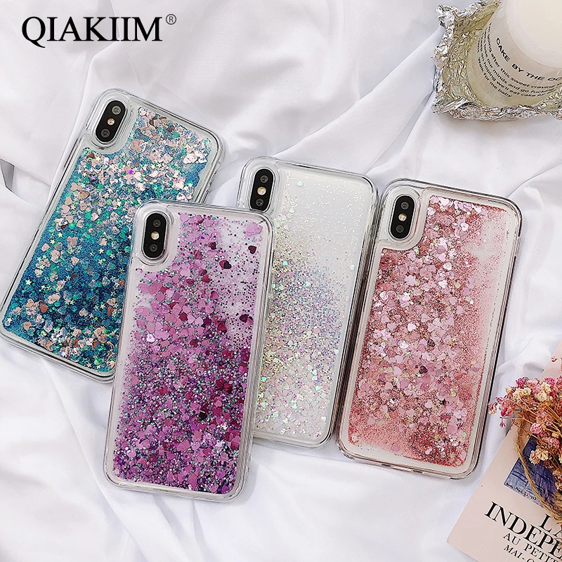 

Love Heart Glitter Phone Case For iphone X XR XS MAX Liquid Quicksand Cover For iphone 5 5S SE 6S 6 7 8 Plus Bling Sequins Coque