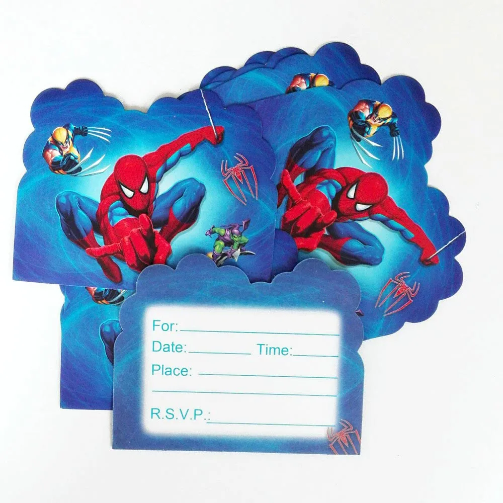 Супергерой Человек-Паук День рождения украшения принадлежности дети посуда тарелки чашки баннер скатерть для душа ребенка сувениры мальчик подарки - Цвет: invitation card02