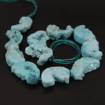 

Approx11PCS Strands Blue Titanium Drusy Druzy Agates Quartz Geode Moon Shape Slab Slice Nugget Loose Beads Pendant Jewelry