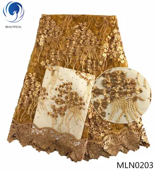 

BEAUTIFICAL french tulle lace fabrics with beads and stones 2018 new design red lace fabric for wedding dresses 5yards/lot MLN02