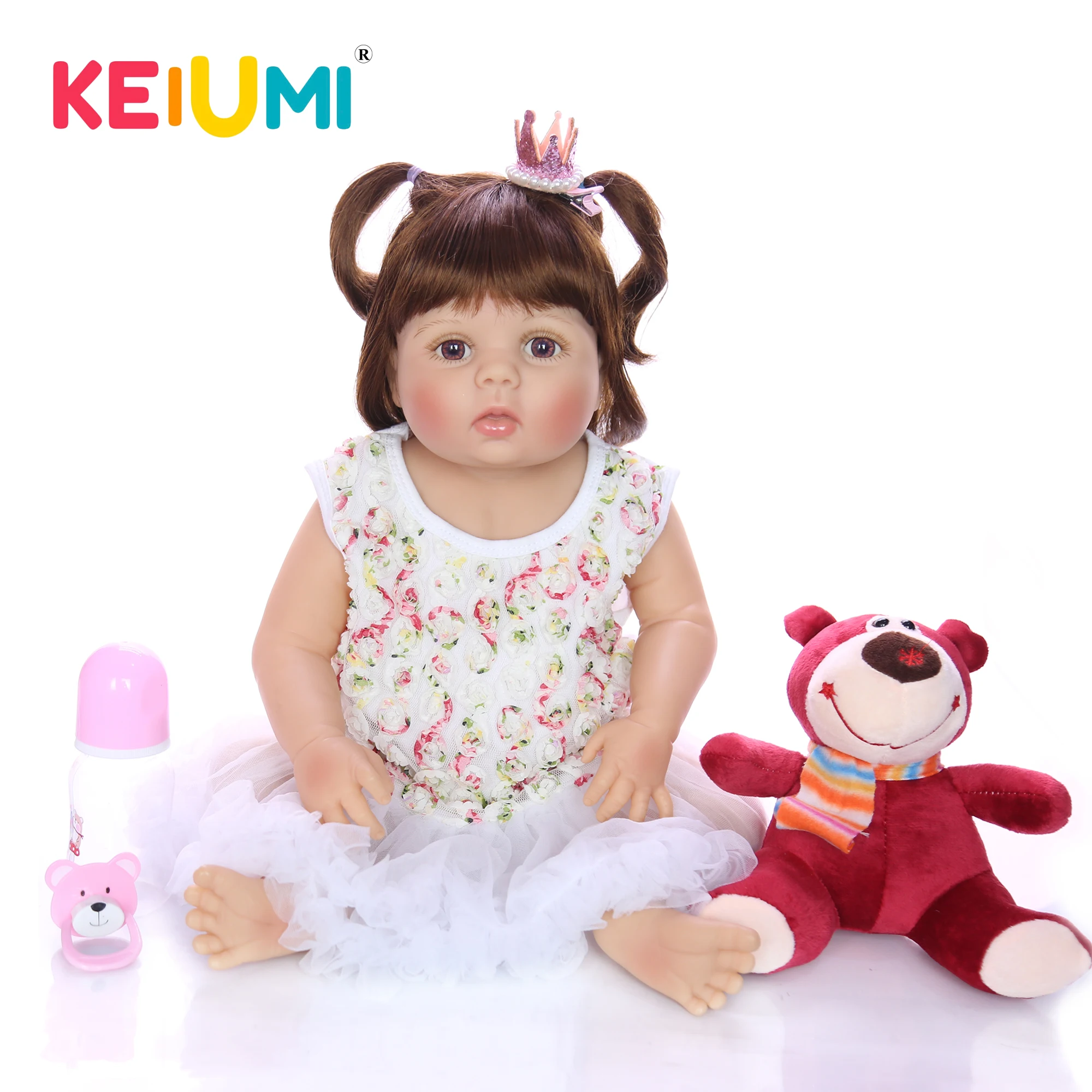 

KEIUMI Lovely 23'' Reborn Baby Doll Silicone Full Body Lifelike Pincess Boneca Vinyl Dolls Toy 57 cm Curls Kids Playmates Gifts