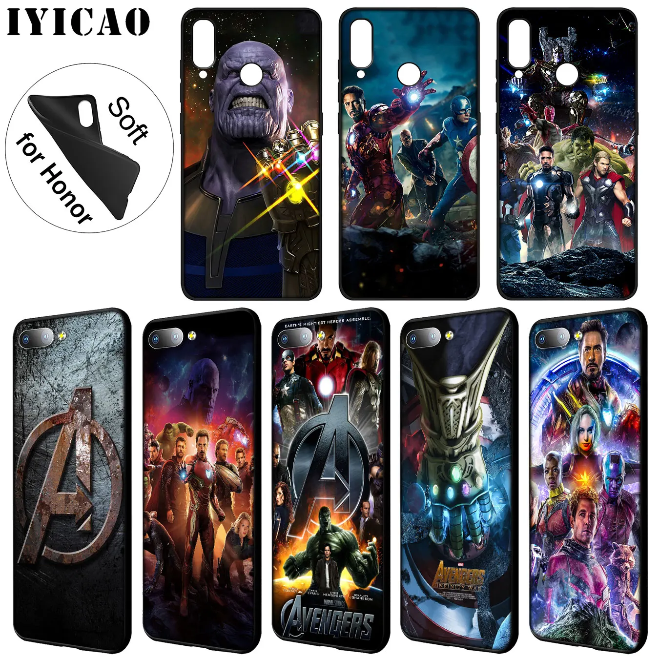 

IYICAO Marvel Marvel's The Avengers Soft Phone Case for Huawei Y7 Y6 Prime Y9 2018 Y5 Honor 8C 8X 8 9 10 Lite 7C 7X 6A 7A Pro