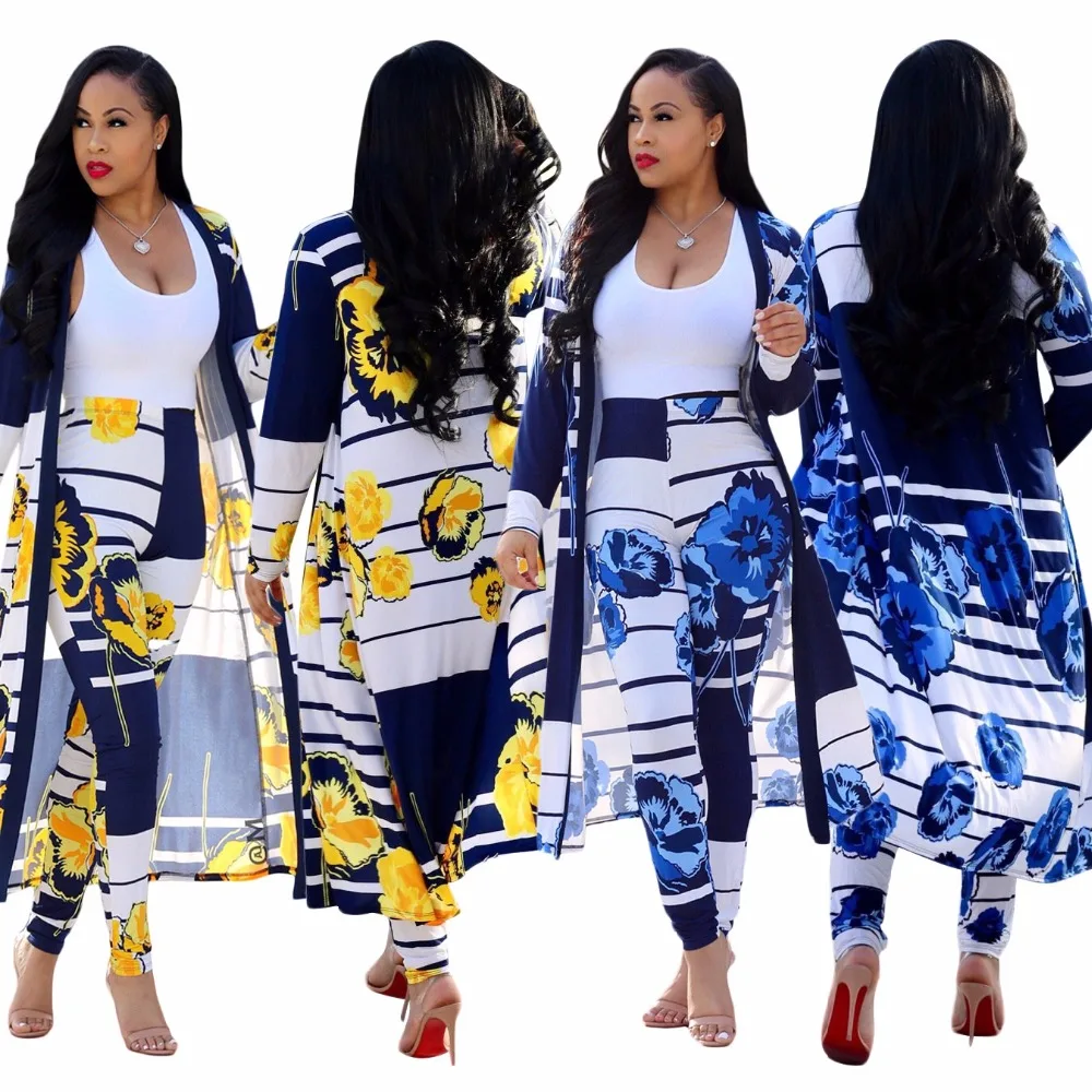 

Women Fashion Digital Print Long Cardigan Coats and Legging Pants 2 Piece Suit Set Outfits Casual Tracksuits