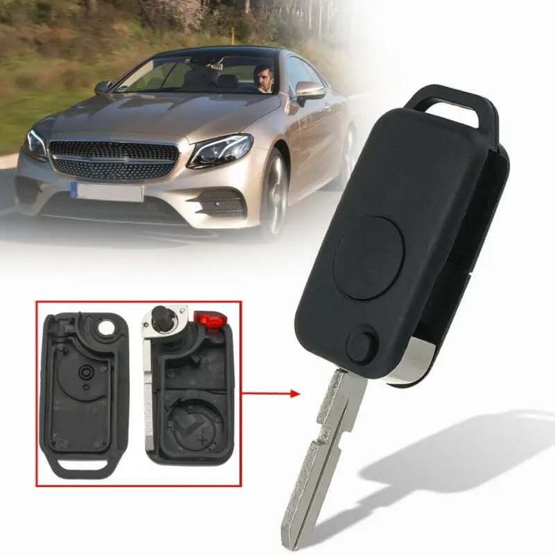 

1 Button Flip Remote Key Fob Case Shell Uncut Blade For Mercedes-Benz 1992-2003 A Distanza delle coperture C230 S500 SL500