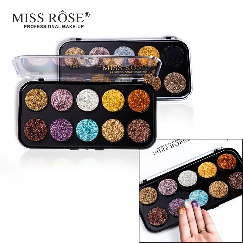 

MISS ROSE New Arrived Sequin Glitter Eyeshadow Palette 10 colors Shiny Eyeshadow Glitter Powder High Gloss Eye Shadow Makeup