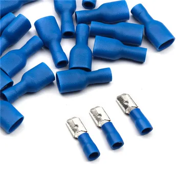 

100Pcs Blue FDFD2-250 MDD2-250 Blue Female + Male Spade Insulated Electrical Crimp Terminal Connectors Wiring Cable Plug
