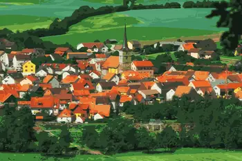 

PX-22 Bavarian village landscape painting coloring by numbers digital Hand-painted canvas painting for home decor