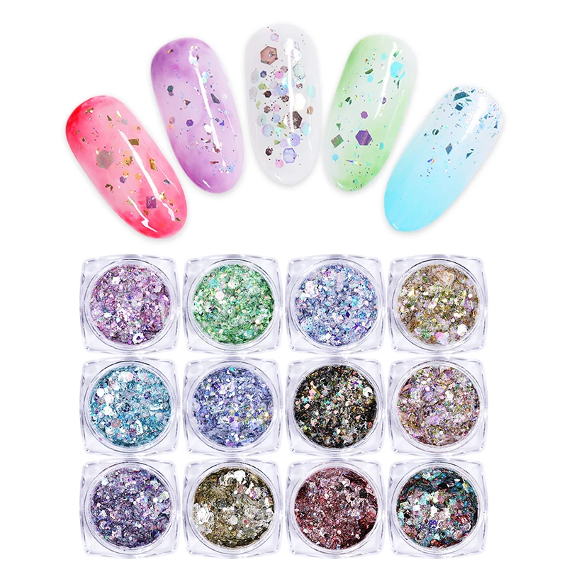  Nail Powder Glitter Sequins Shining Irregular Iridescent Chameleon Flakes Pigment Dust Art Decoration | Красота и здоровье