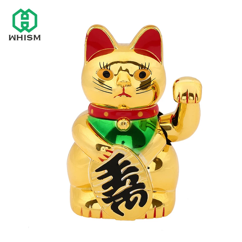 

WHSIM Battery Gold Maneki Neko Beckon Feng Shui Mascot Cat Welcoming Fortune Cat Lucky for Home Car Hotel Restaurant Decor Craft