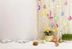 Laeacco пасхальные фоны для фотографии красочные яйца дерево горшечные цветы занавес детский портрет фото фон для фотостудии