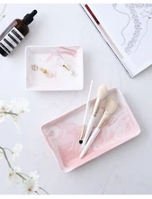 Bandejas de armazenamento nordic mármore padrão cerâmica mesa minimalista sobremesa jóias placa armazenamento escritório bandejas armazenamento organizador(China)