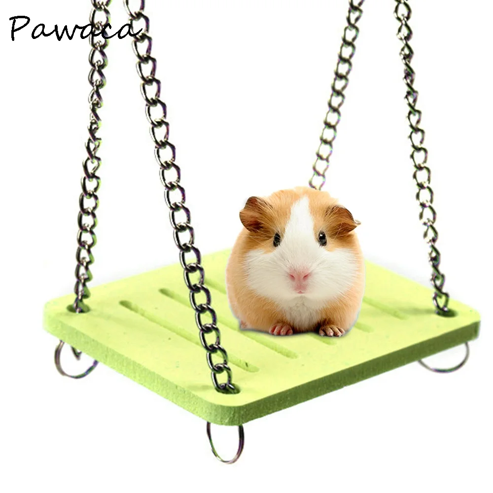 

Cute Parrot Hamster Swing Hanging Gadget Wooden Cage Hamster Toy Chinchilla Amuse Mouse Pet Accessories Supplies