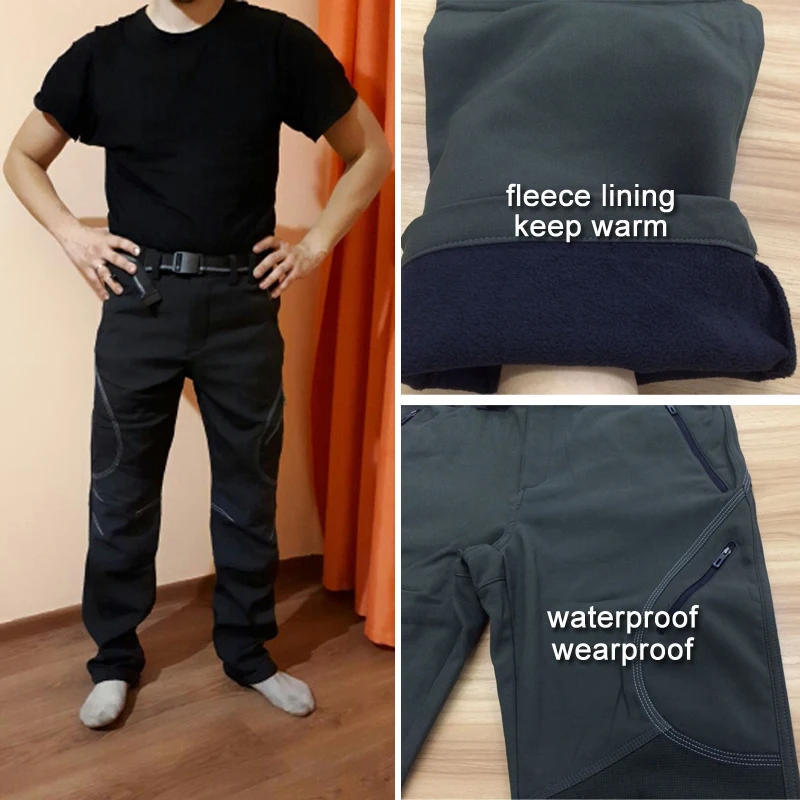 LoClimb hombres invierno impermeable senderismo pantalones hombres al aire libre Trekking Pantalones deportivos polar caliente Softshell escalada esquí AM093