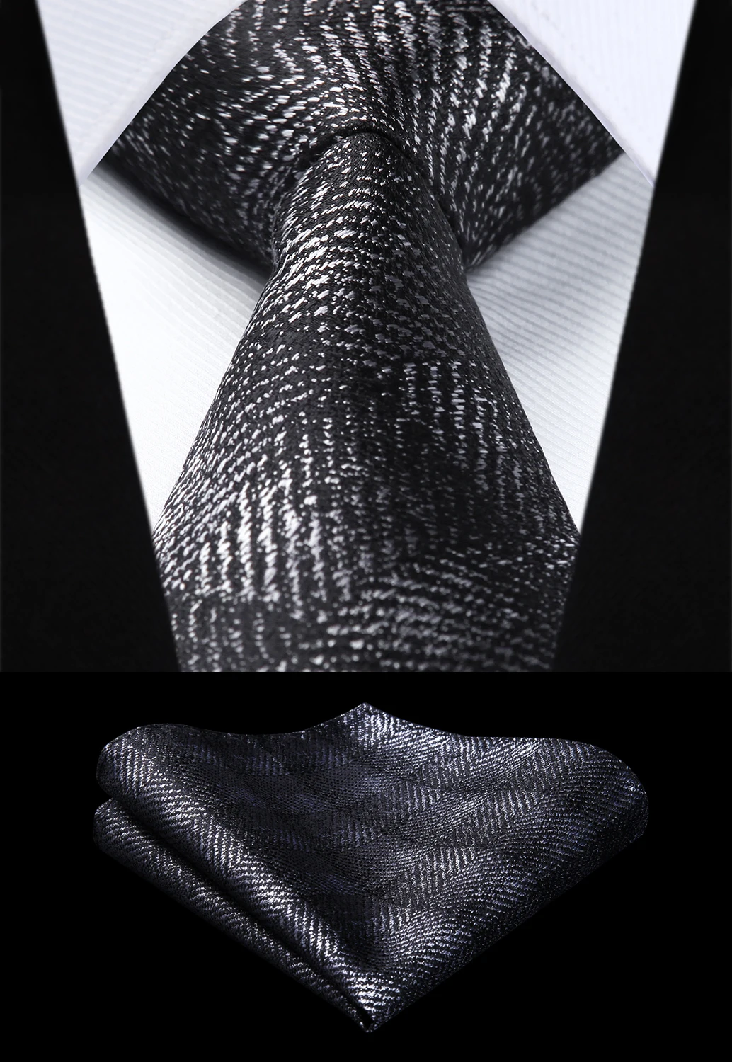 Тканые Для мужчин галстук черный в клетку галстук платок комплект # TC920L8S вечерние свадебные классические платок галстук