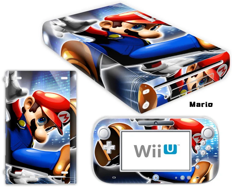 Mario Design Vinyl Skin Sticker For Wii U Console Cover with 2 Remotes Controller Skins For Nintend Decal Game Accessories