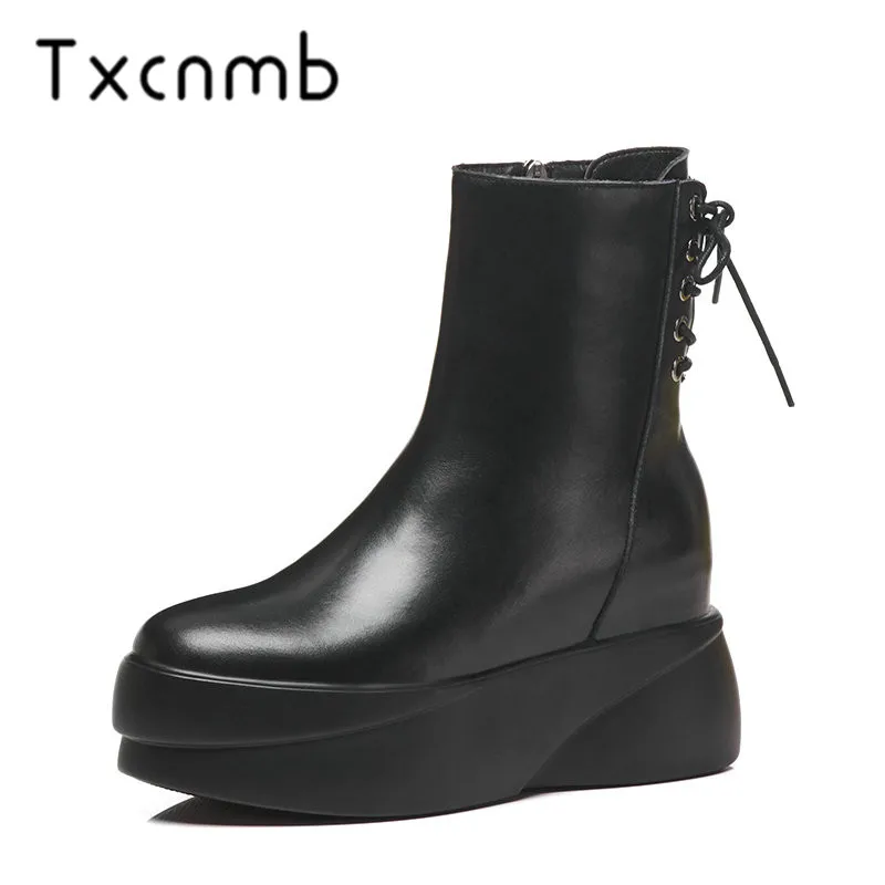 

TXCNMB Brand Women Ankle Boots Round Toe Casual Autumn Winter Warm Top Quality Shoes Woman Basic Motorcycle Boots