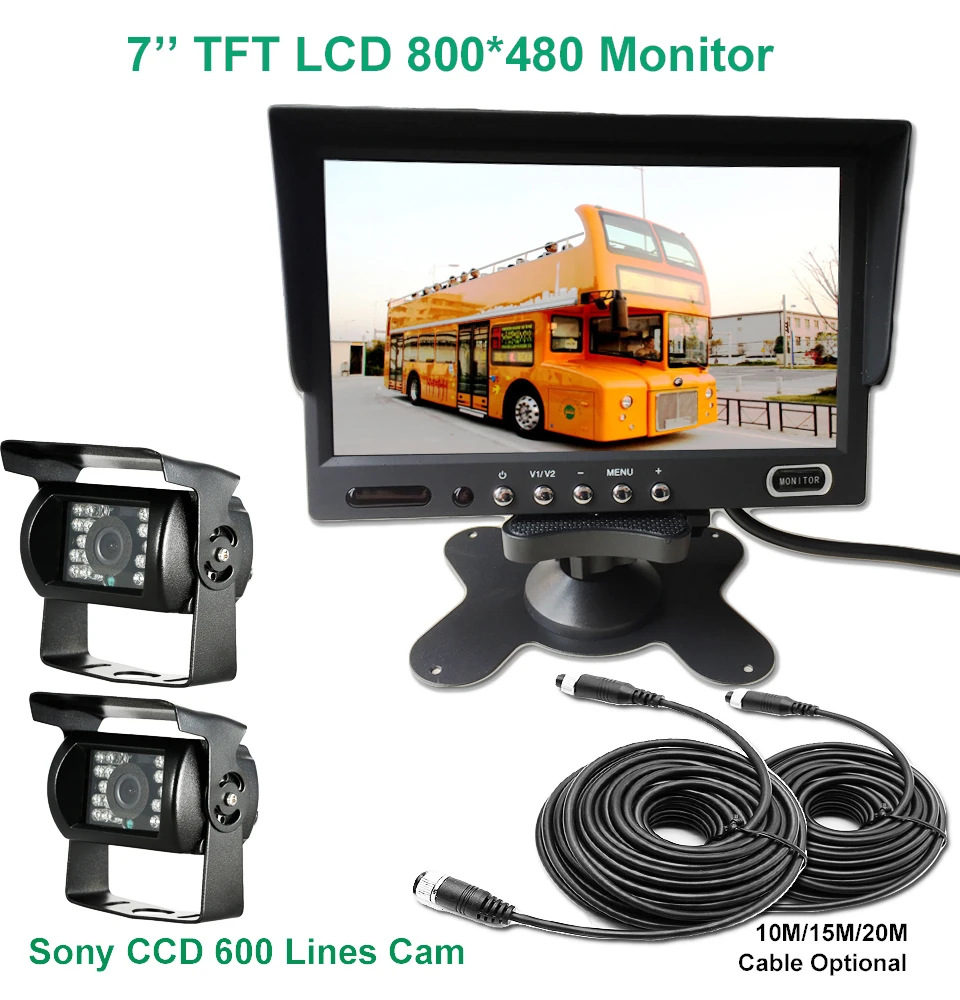 

KOENBANG 2*4pin 600 Lines Night Vision SONY CCD Rear View Reverse Camera+ 800*480 7 inch TFT LCD Monitor System For Bus Truck