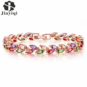 

Jiayiqi 2017 Top Quality Multicolour Exquisite Rose Gold Color Bracelet Austrian Crystals Cubic Zirconia for Women Wedding Gift