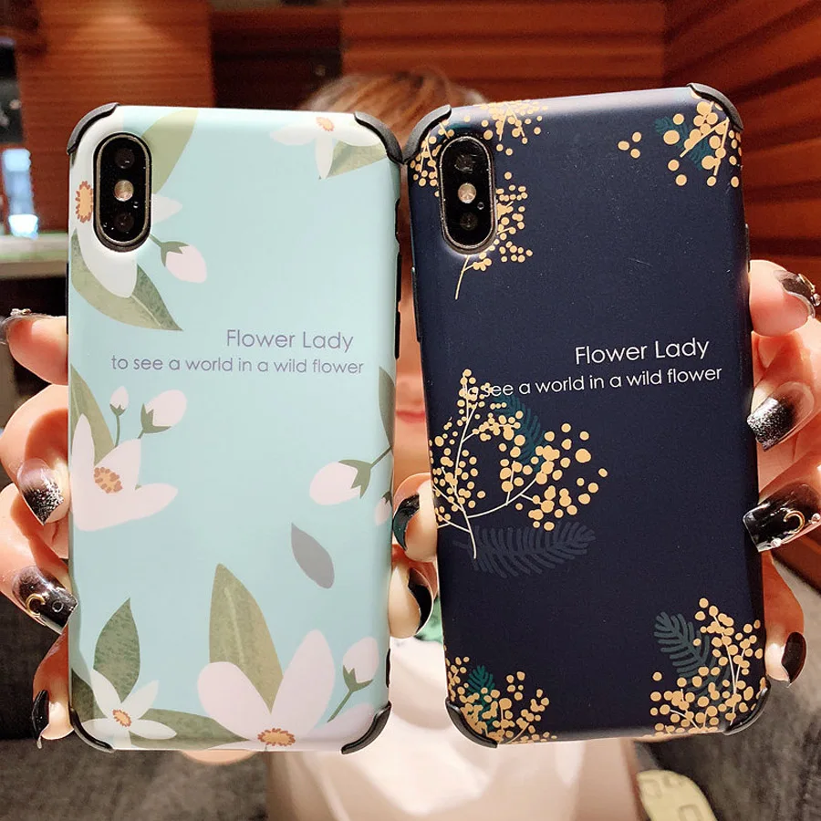 

flower anti-knock tpu+pc case for iphone 7 8 6 6s plus X XR XS MAX case cover 3d floral patterned protective phone bag capa fund