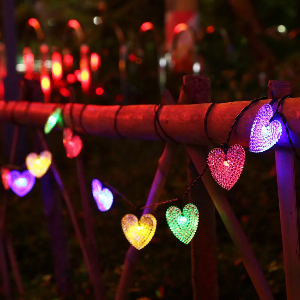 4.8m 20 Led Hearts Strings Fairy Lights With Solar Panel Waterproof
