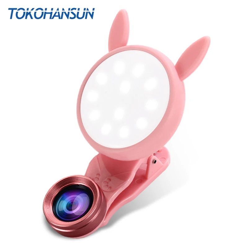 TOKOHANSUN LED Selfie Light 6 levels Fill-in light + 0.62X Wide Angle Phone Lens 20X Macro Kit For iPhone Samsung Lenes | Мобильные