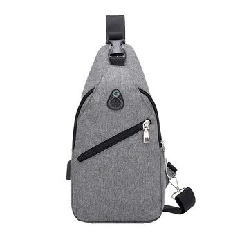 

New Arrival Pure Color USB Canvas Bags Men Chest Pack Summer Short Trip Messengers Bag Water Repellent Waist Chest Bag
