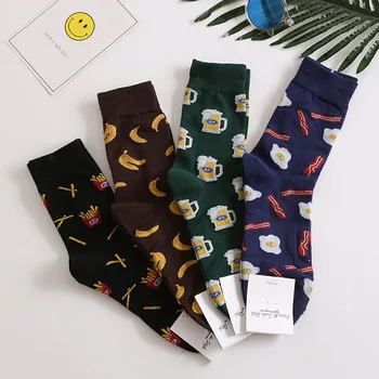 

Casual Cotton Men Colorful Cartoon Animals Plant Food Pattern Socks Harajuku Jacquard Street Hip Hop Funny Happy Socks