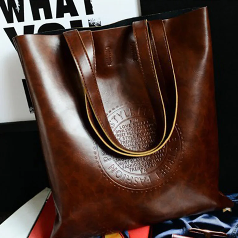 

Fashion simple ladies handbag shoulder bag embossed ladies bag oil wax ladies leather handbag