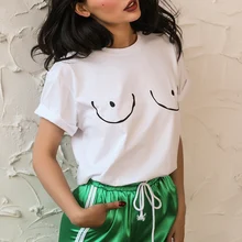 Летняя женская футболка свободного покроя с забавным рисунком, чистый белый цвет, тонкая эластичная ткань, один размер, подходит для всех