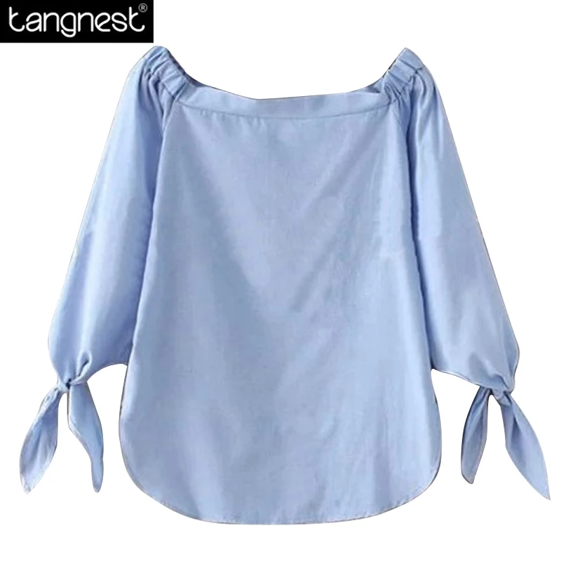 blauw witte blouse