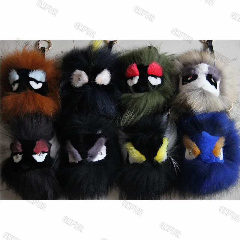 

Large Real Fox Full Fur Monster Pom Pom Doll Ball Car Keychain Bag bug Charm SP071