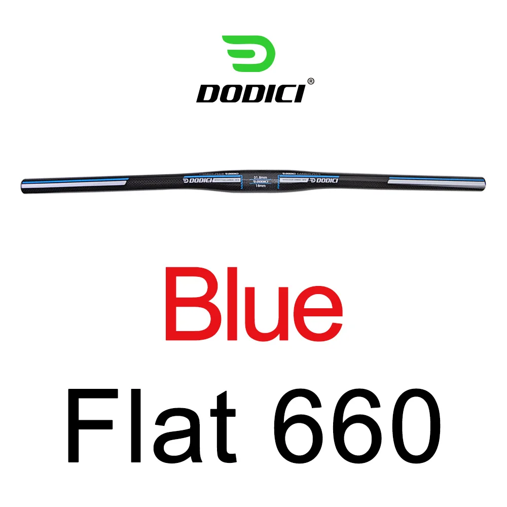 DODICI carbon fiber mountain Horizontal handlebar Bicycle Carbon One-shaped Handlebar 3K Gloosy Bike Parts caliber 31.8*720mm - Цвет: Blue Flat 31.8x660