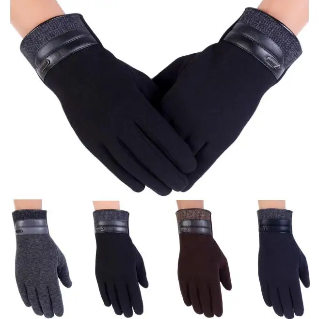 Зимние осенние мужские вязаные перчатки с сенсорным экраном мужские утепленные шерстяные кашемировые однотонные перчатки мужские варежки высокого качества