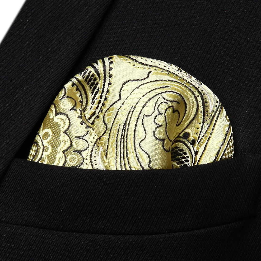 HP932D Gold Black Paisley Men Silk Party Handkerchief Pocket Square Hankyin Men's Ties