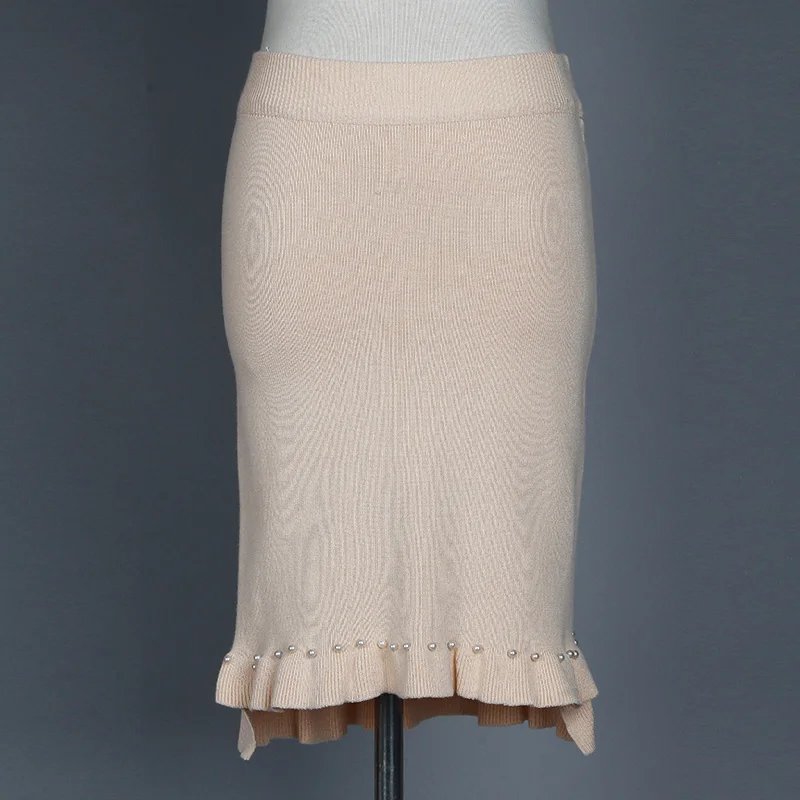 ShejoinSheenjoy Split Ruffles Hem Knitted Midi Women Skirt Beading High-Waist Autumn Winter Skirts Womens Bodycon Students Skirt (12)