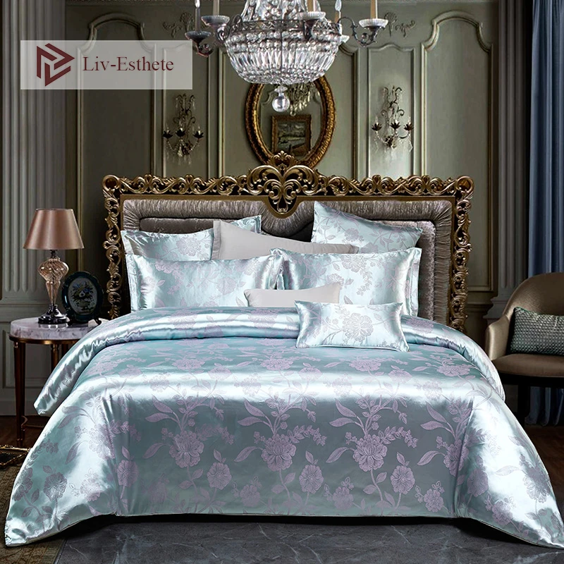 

Liv-Esthete Euro Jacquard Flower Luxury Bedding Set Double Adult Bedspread Flat Sheet Decorative Bed Linen Set Home Textile