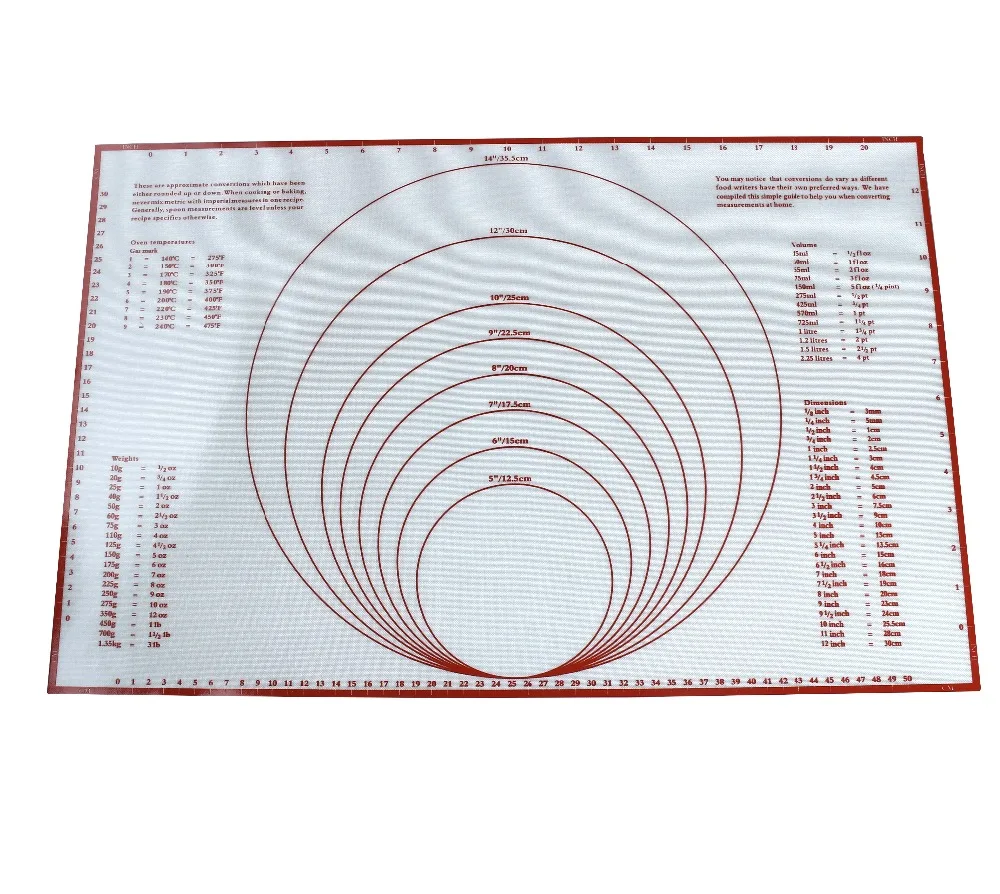 

60*40cm Silicone Pastry Mat Non Slip With Measurements Large Thick Non Stick Silicone Baking Mats For Rolling Dough, Pie Crust