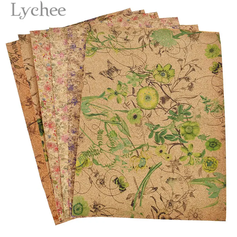 

Lychee Life 1PC A4 Flower Printed Soft Cork Leather Fabric High Quality Synthetic Leather DIY Material For Handbag Garments