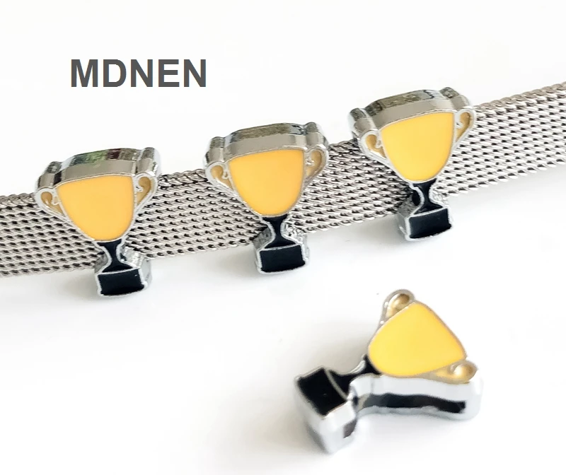 

50PCS 8MM Enamel Yellow Trophy Slide Charms Letters DIY Accessories Fit 8mm Belts Bracelets Strips Tags, CCOR