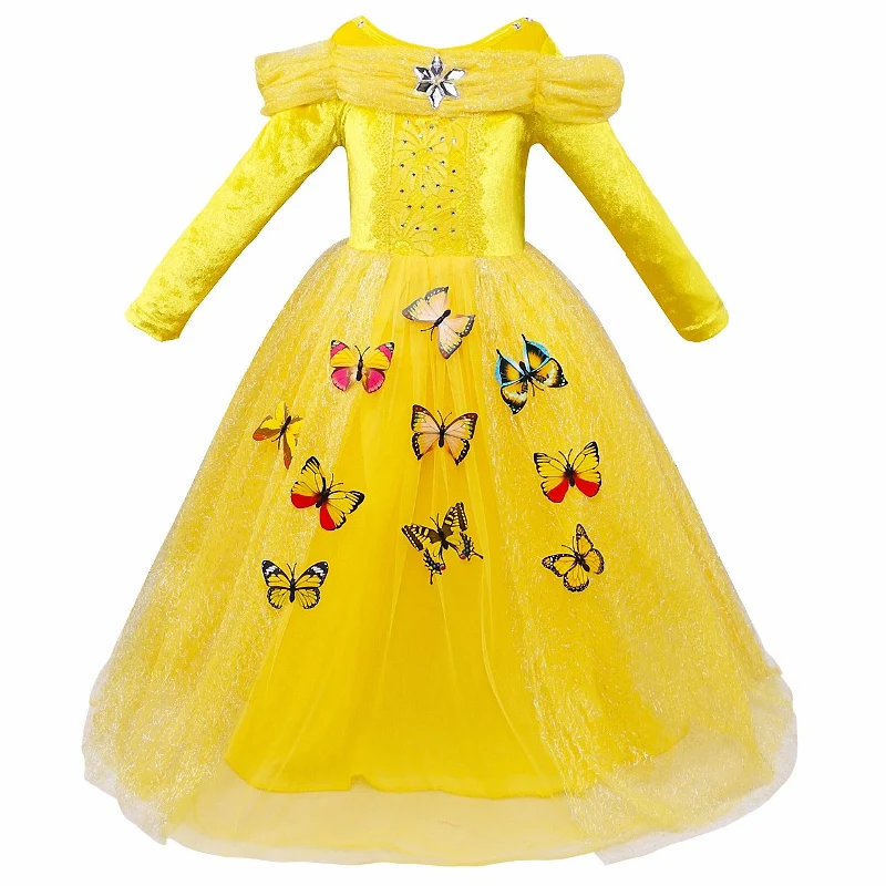 RAGAZZE-principessa-Cenerentola-dress-Bambino-3D-butterfly-Costume-abbigliamento-per-bambini-Ragazza-Vestito-Operato-Dal-Costume
