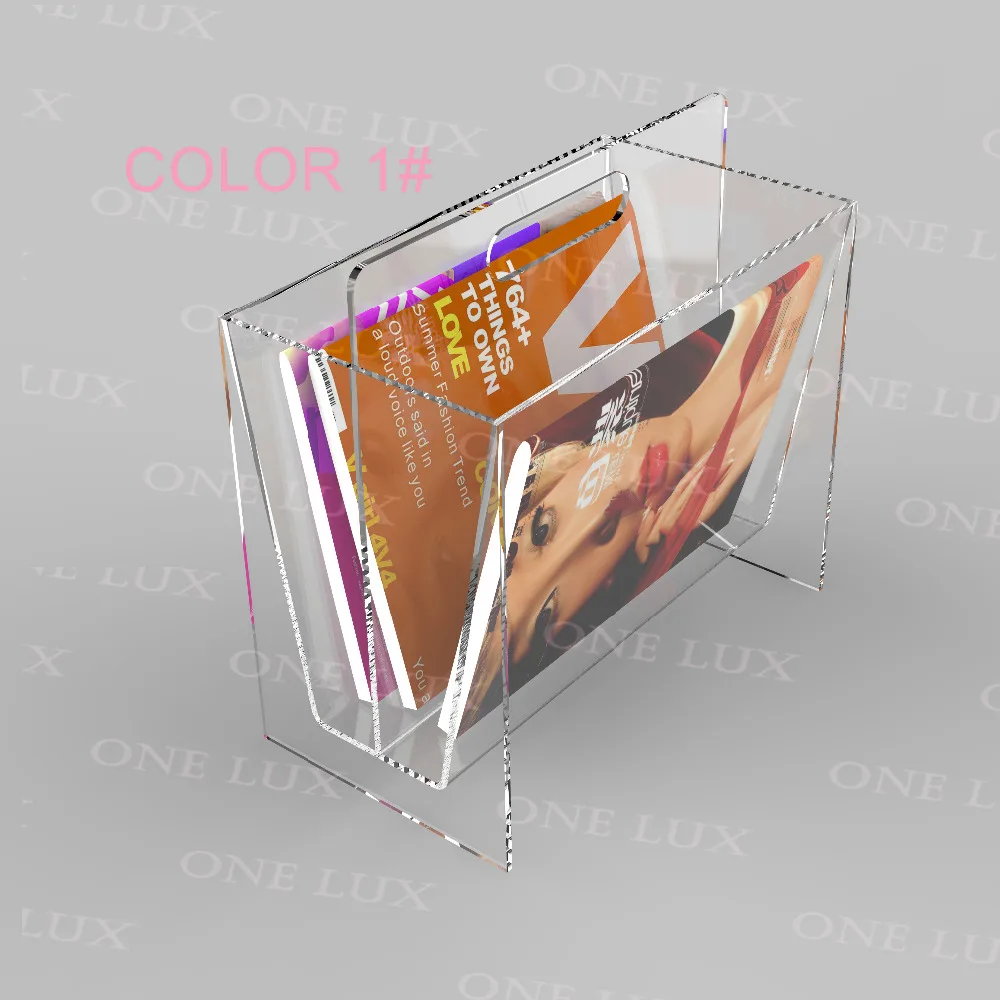 

Clear Acrylic Magazine Rack with Handle,Red Lucite Newspaper Storage Holder ,Office Organizer Book Pocket ONE LUX