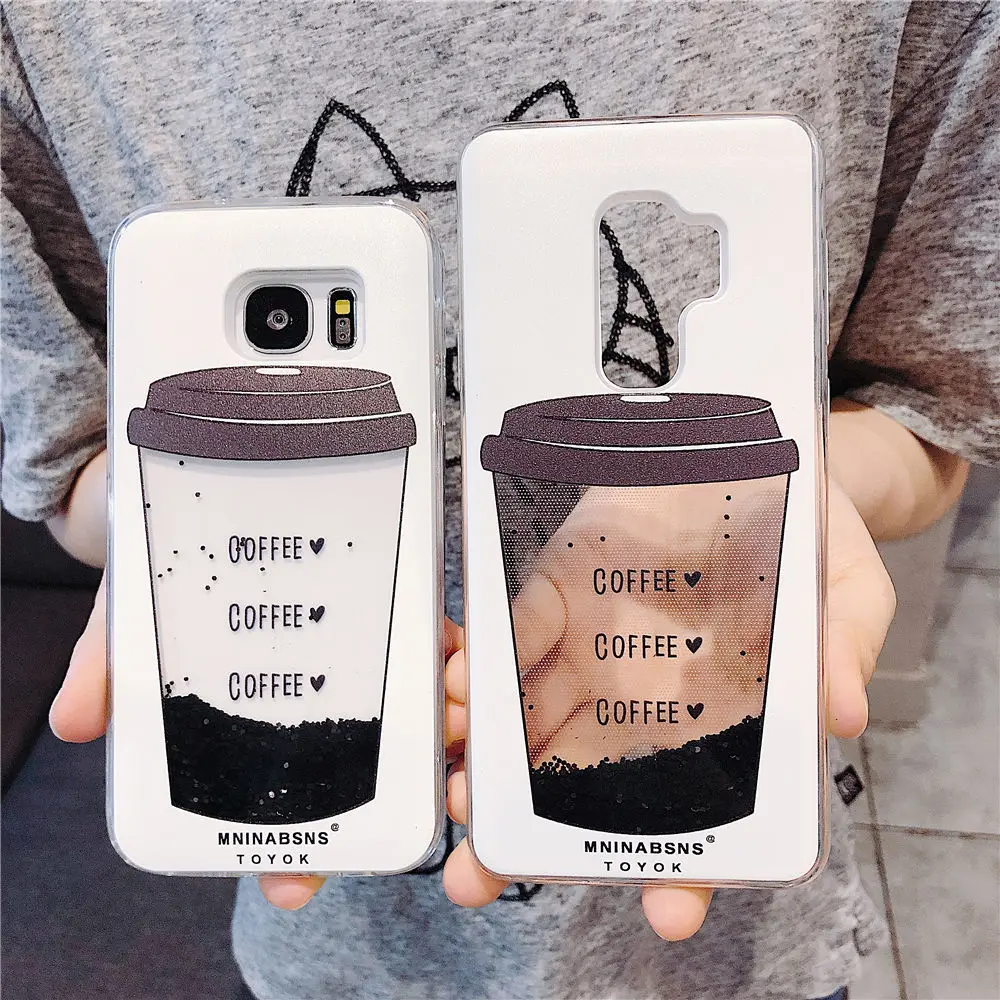 

For Samsung Galaxy S9 S8 Plus Phone Case Coffee Cup Liquid Quicksand Silicone Cover For Samsung S7 Edge J5 J7 2017 Phone bag