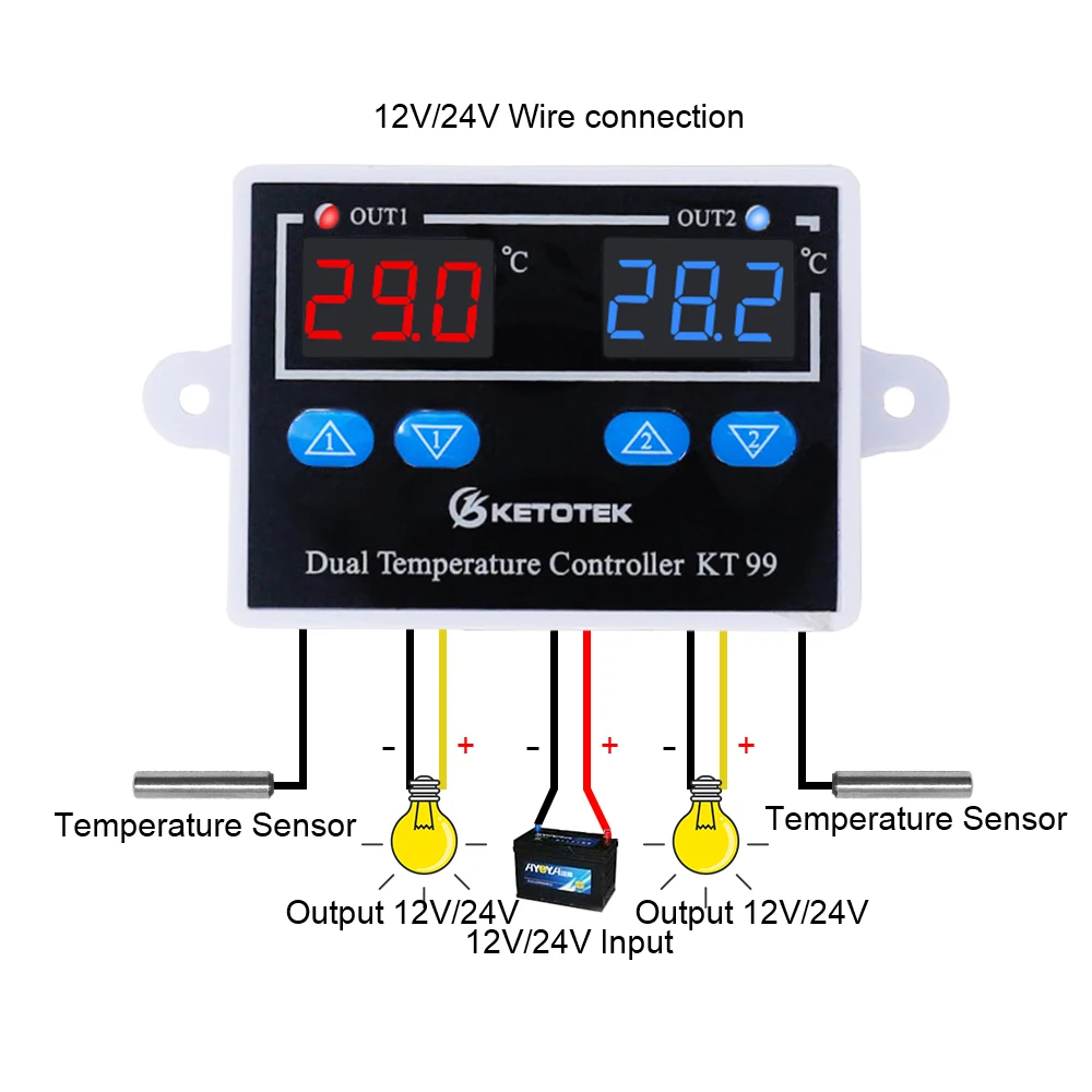 12V 24V 220V 10A KT99 Digital Thermostat Incubator Temperature Controller Thermoregulator Heater Cooler Control With Dual Probe