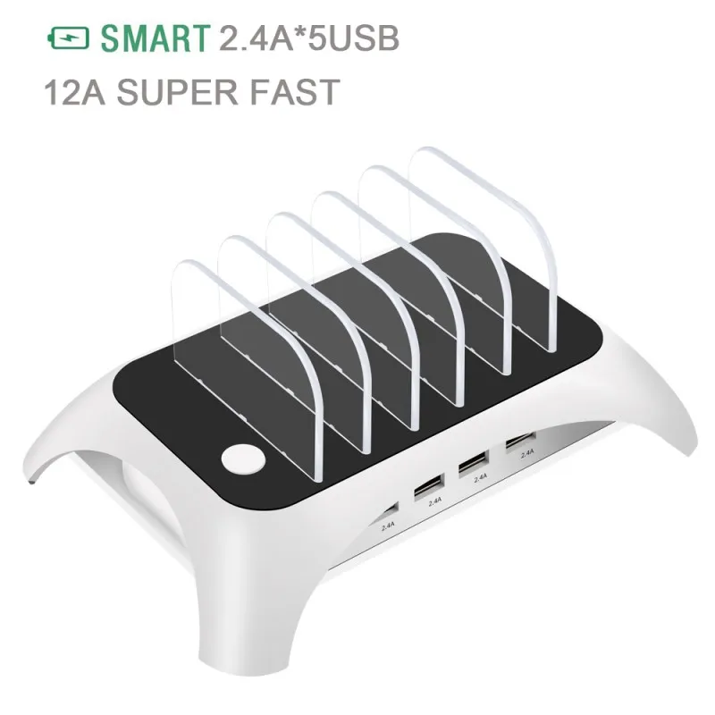 

5 Ports USB Desk Charger Dock 2.4A Travel Fast Charging Holder Stand For iPhone X Samsung S10 Huawei mate20 Tablet