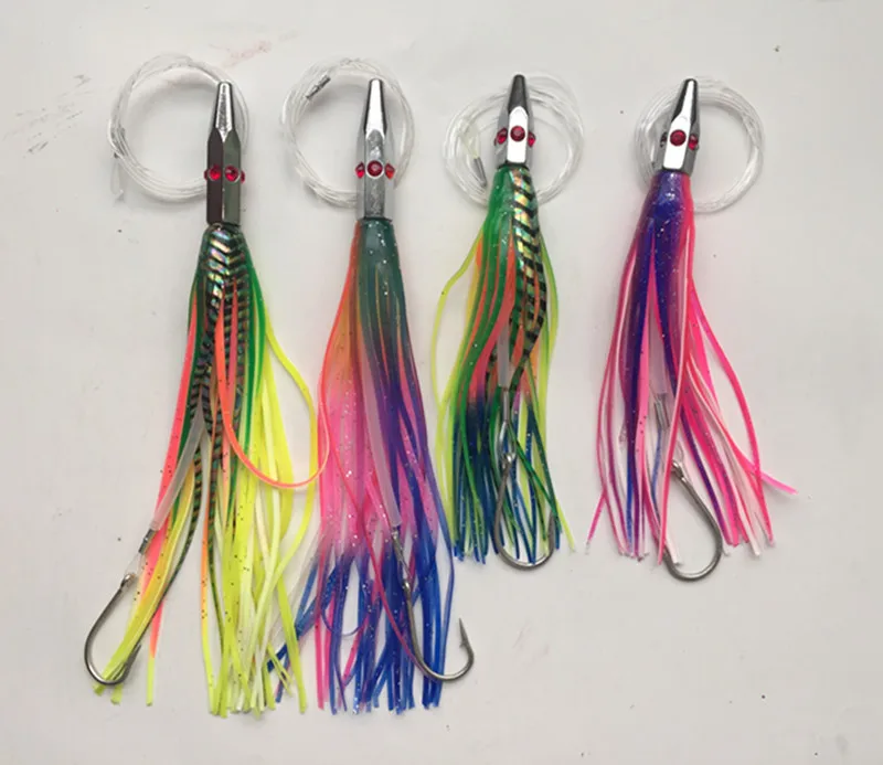

6.5 inch Jig Head Octopus Skirt Bait Trolling Fishing Lure Sea Tackle Tuna Lure Brass Head with Hook Line Head length 3.8cm