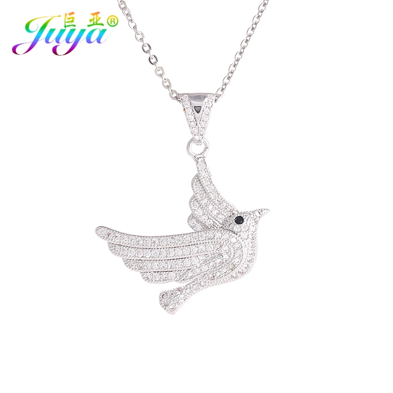 

Juya Sorority Jewelry Supplies Gold/Silver Micro Pave Zircon Zeta Phi Beta Peace Pigeon Bird Pendant Necklace For Women